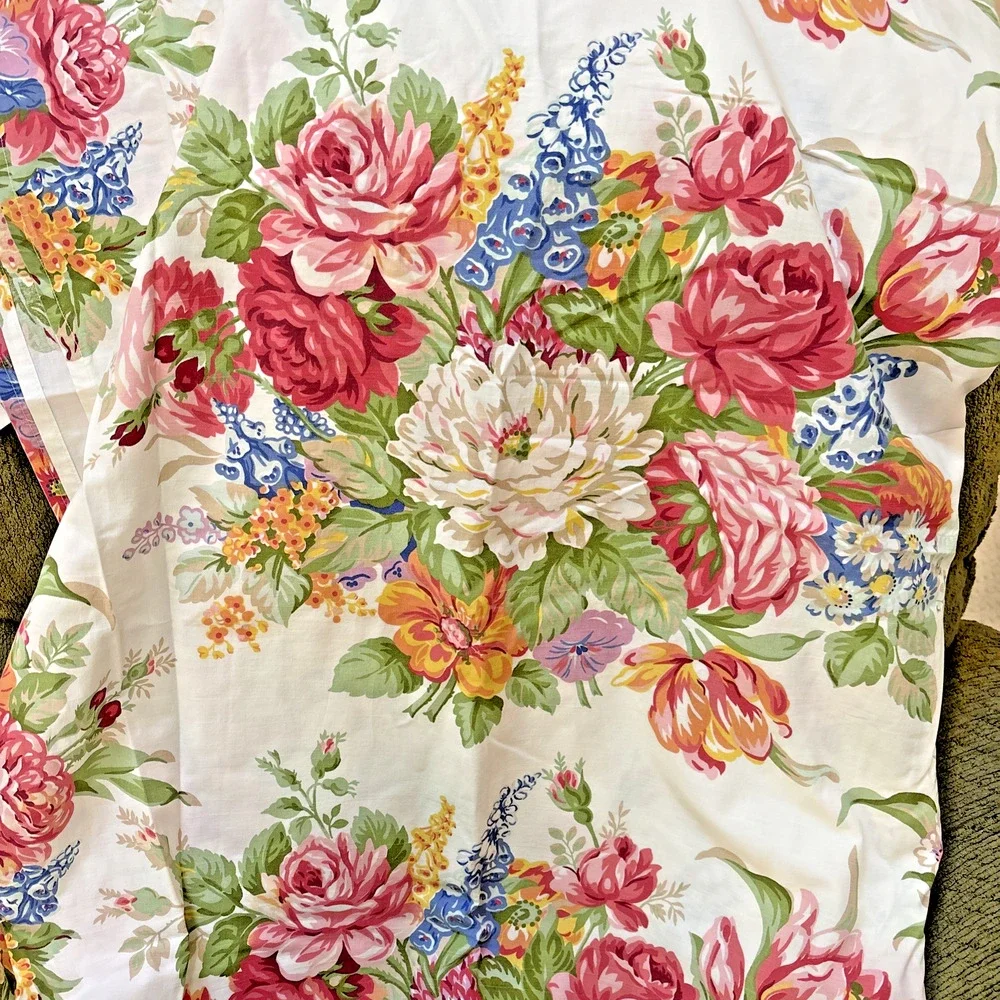 Ralph Lauren Melissa Floral King Size Flat Sheet Cottage Chic Farmhouse Estate